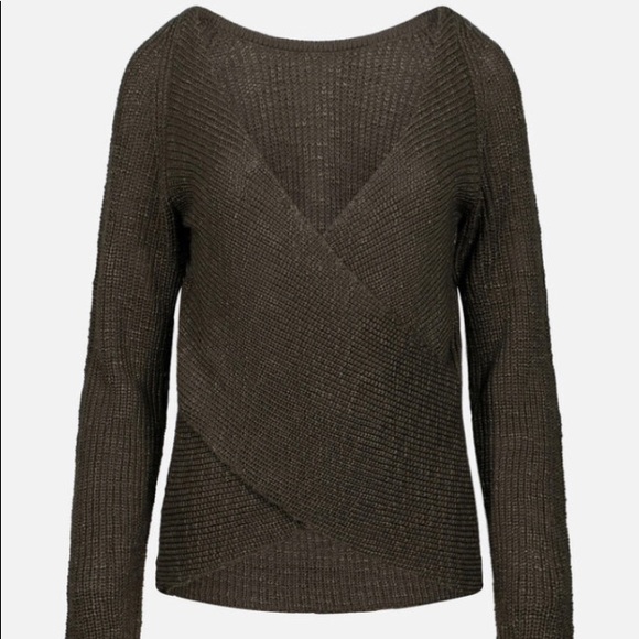 Olive Green Knitted Wrap Back Sweater - Picture 3 of 9